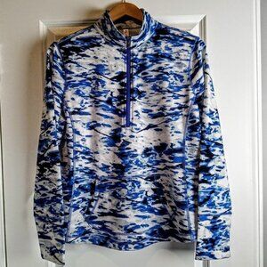 Exertek Blue Abstract Print 1/4 Zip Cotton Blend LS Pullover NWT
